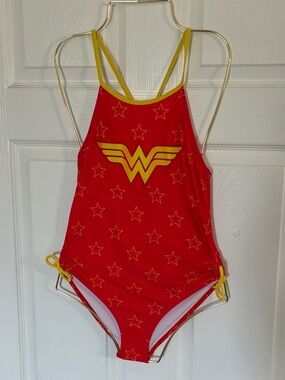 DC Girls Red and Yellow Wonder Woman Star One-Piece Swimsuit